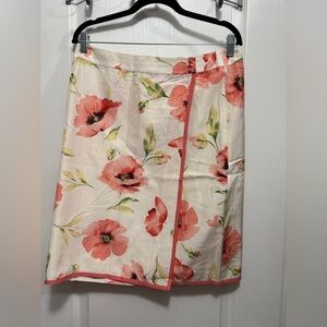 Sutton Studio A-line Skirt Women’s 10 White Pink Floral Silk Cottagecore Preppy